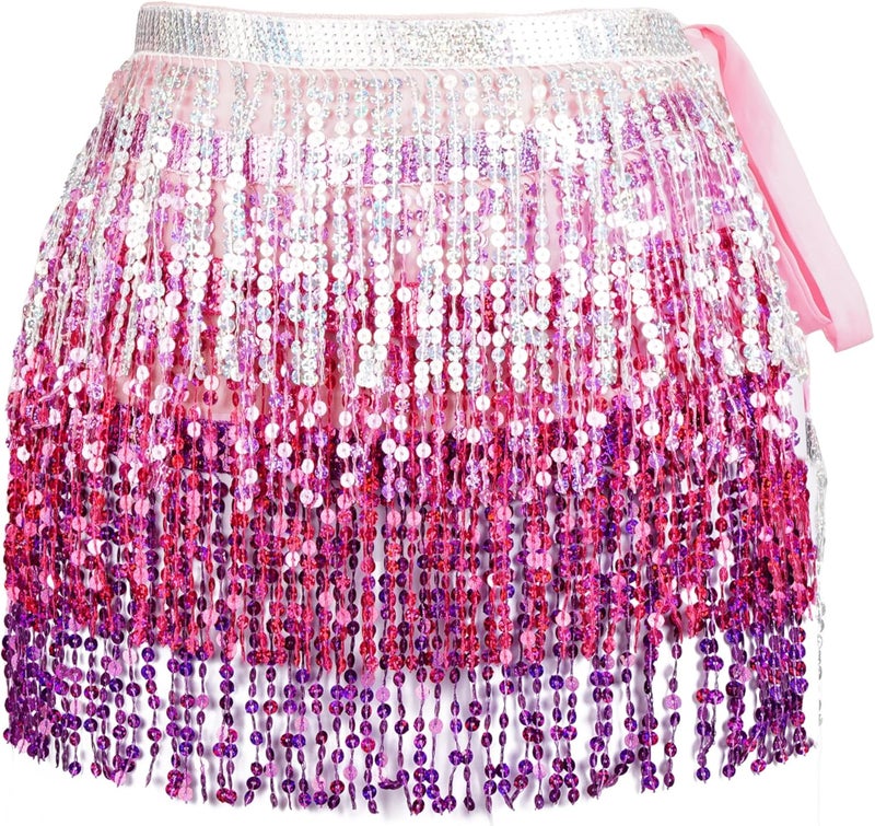 SISKIN Store Sequin Wrap Skirt Belly Dance Hip Scarf Tassel Skirt Sparkly Fringe Skirts Rave Costume for Women Girls - Image 1
